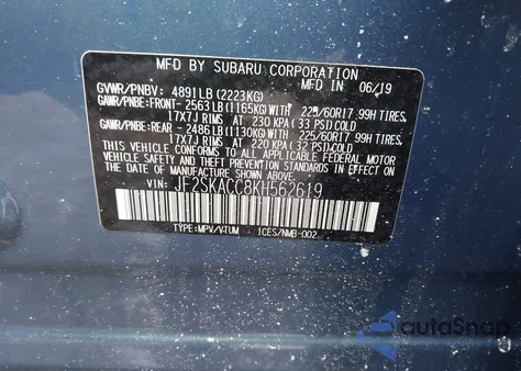 2019 Subaru Forester z USA, uszkodzony, nr VIN JF2SKACC8KH562619